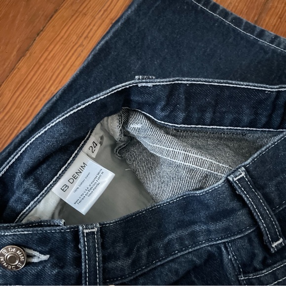 EB Denim High Rise Straight Jeans in Midnight Indigo Blue White Contrast Stitch - Picture 7 of 8